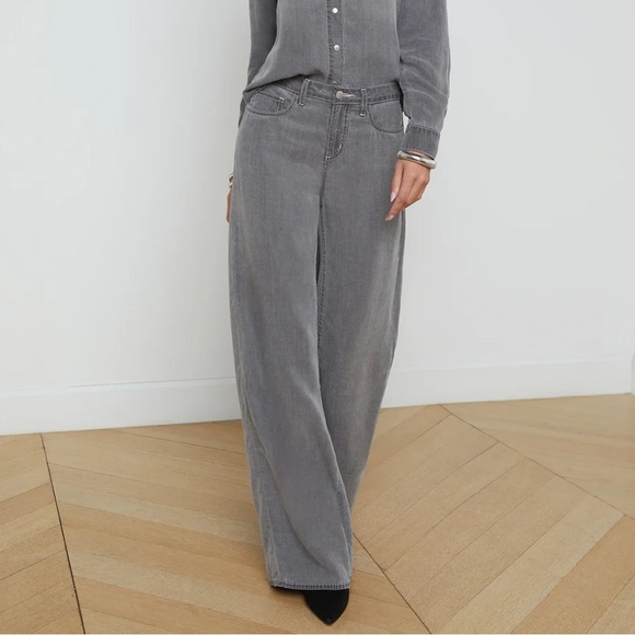 New L’Agence Alicent High Rise Wide Leg Jeans Solace Gray Lightweight Sz 30 - Picture 2 of 14
